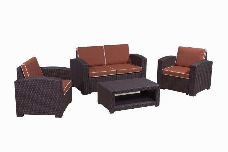 Мебель для кафе RATTAN PREMIUM-4 (4 места) серый подушки синие